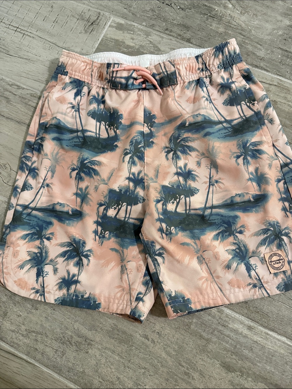 Abercrombie Peach Palm-Print Swim Shorts